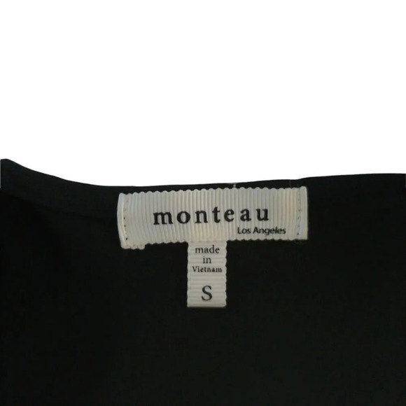 Monteau Swing Back Closure Fringe Semi-Sheer Crocheted Lace Black Top  Blouse S - Picture 7 of 8